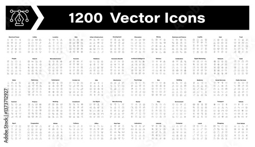 Thin line icons collection. Set of 1200 thin line vector icons. Editable stroke icon set. Line icons pack.