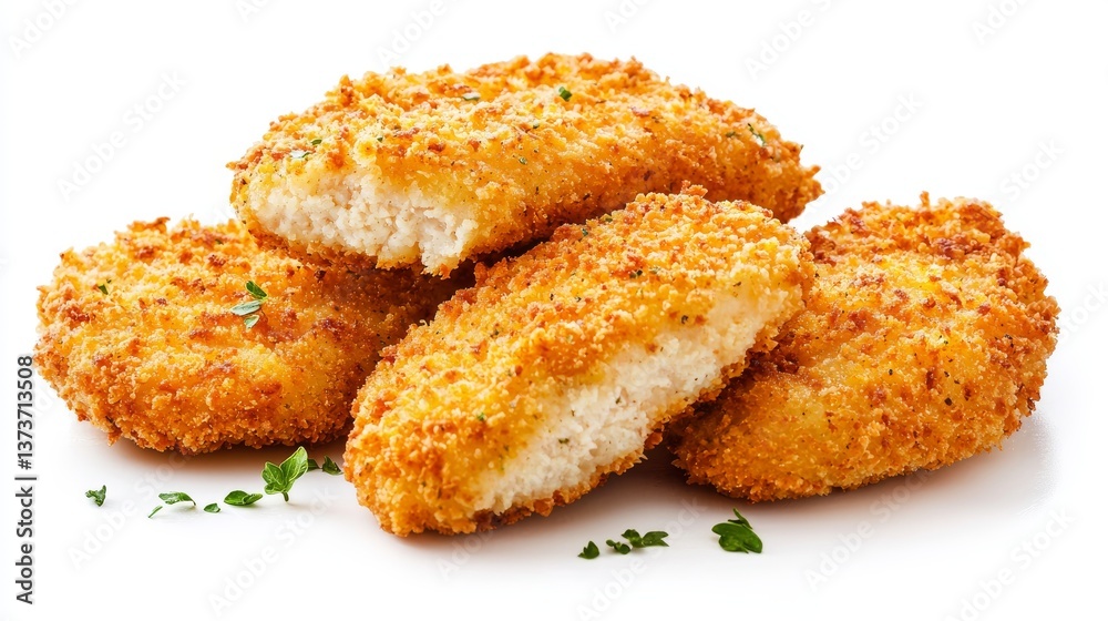 Delicious Crispy Breaded Chicken Nuggets Close Up Shot Delicious Crispy Breaded Chicken Nuggets Close Up Shot