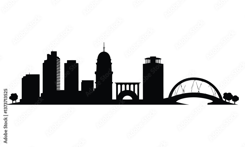 Naklejka premium Asuncion City Skyline Silhouette, Vector, Icon, Logo, White Background.