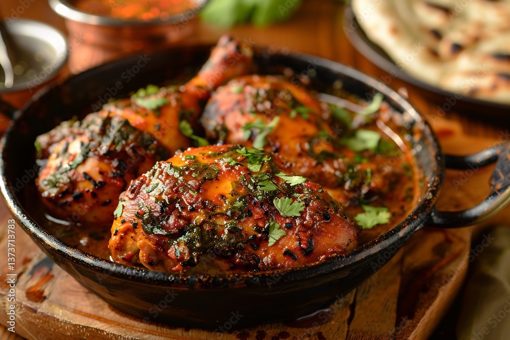 Chicken chargha whole chicken deep fried and coated in spices, served with naan and Chicken chargha whole chicken deep fried and coated in spices, served with naan and