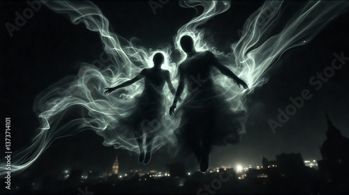 Mystical descent of two human souls from the sky
