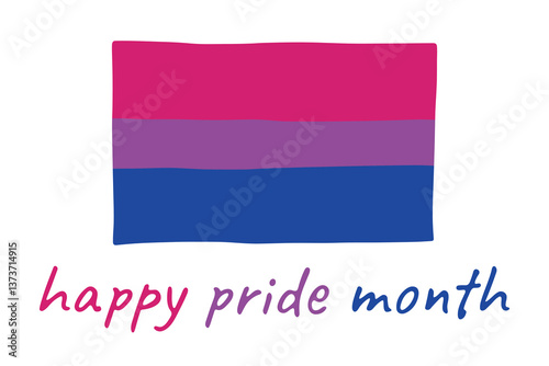 Colorful Bisexual pride flag Happy pride day LGBTQ community Pride Month Vector hand drawn doodle for posters, stickers, logo, cards