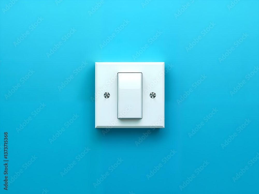 A minimalist white light switch on a vibrant blue wall, symbolizing modern interior and home automation. Ideal for smart home and technology concepts. Generative AI A minimalist white light switch on a vibrant blue wall, symbolizing modern interior and home automation. Ideal for smart home and technology concepts. Generative AI