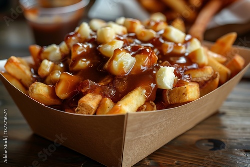 Canadian poutine fries topped with cheese curds and rich brown gravy