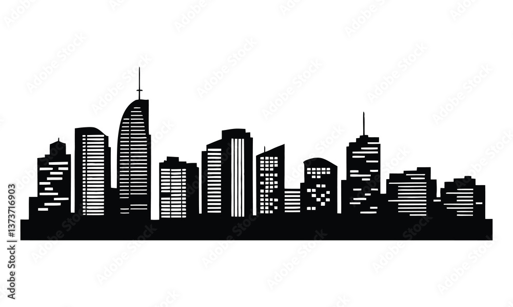 Fototapeta premium Santa Cruz City Skyline Silhouette, Vector, Icon, Logo, White Background.