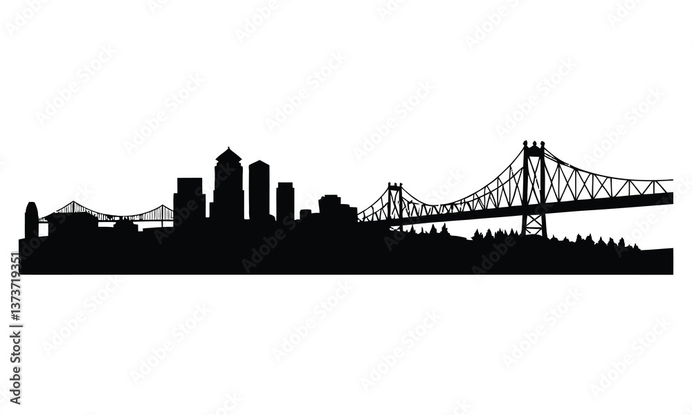 Obraz premium Portland City Skyline Silhouette, Vector, Icon, Logo, White Background.