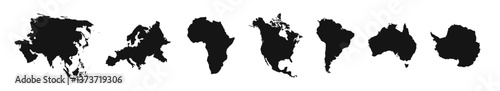 World continents silhouettes. World map icons. Europe, Asia, America, Africa, Australia continents