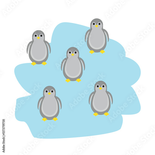 world Penguin Day, little penguins on an ice floe, sticker, penguin day symbol, flat vector illustration on a white background