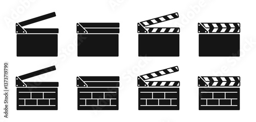 Clapper board icon set. Movie clapper. Clapper board illustration. Film clap board