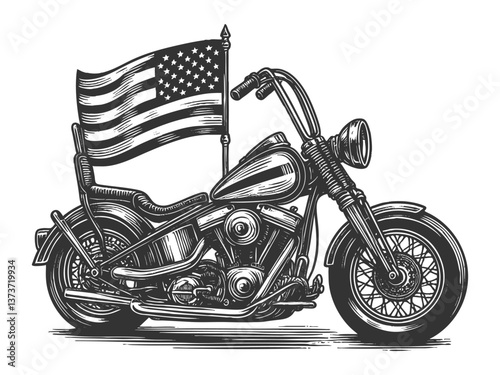 Chopper Motorcycle with American Flag vector