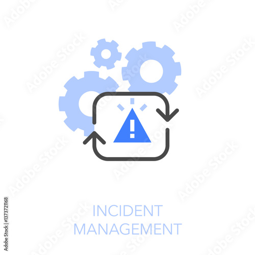 Simple visualised incident management icon symbol with cogwheels and process arrows determining problem.