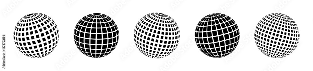 3D sphere. Globe icon. Geometric Globes set