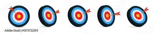 Target with arrow illustration. Archery target with arrow illustration. Realistic target and arrow icons. Goal achievement concept.