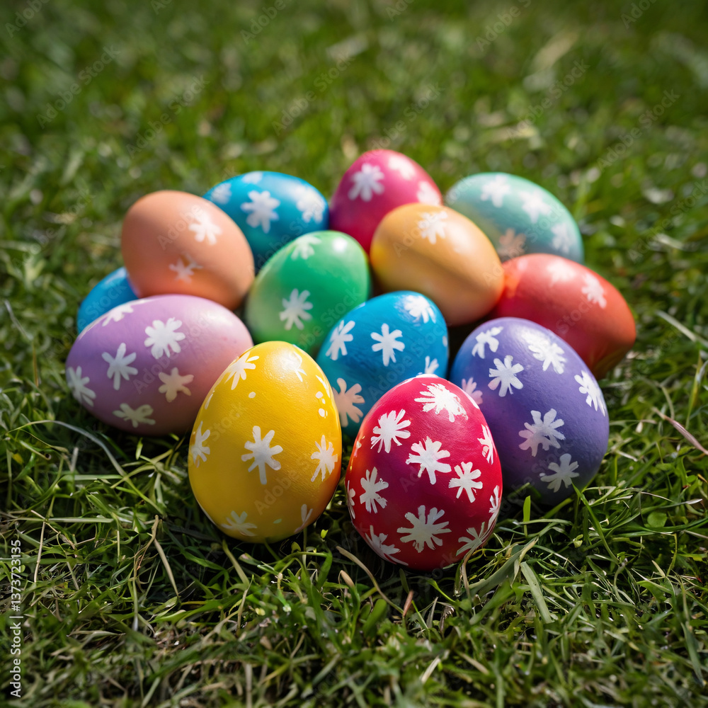 bright easter card. easter bright painted eggs lie on green grass. happy easter holiday bright easter card. easter bright painted eggs lie on green grass. happy easter holiday