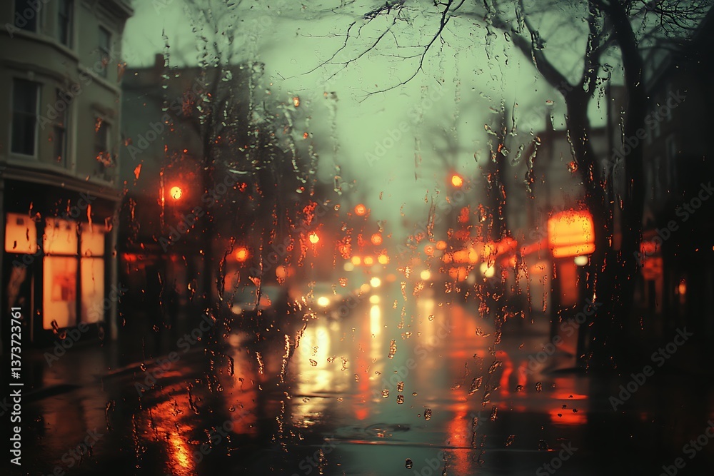 Obraz premium Rainy Night City Street View