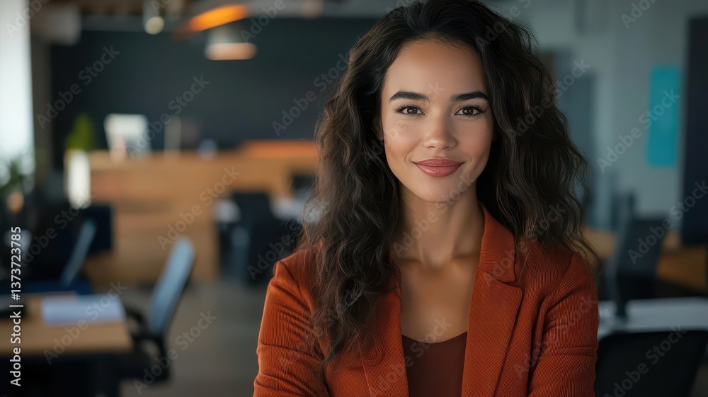 Fototapeta premium Confident Woman in Office Environment with Warm Brown Tones