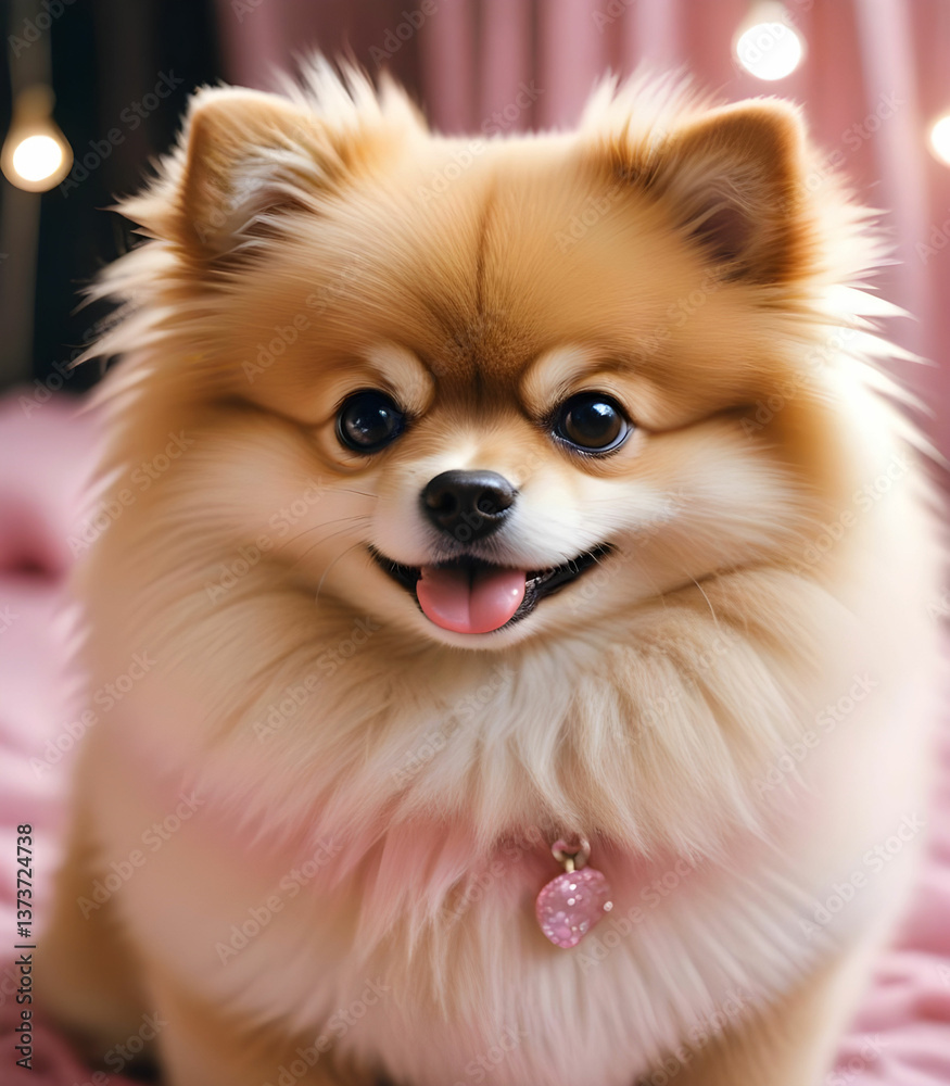 pomeranian puppy on a red background pomeranian puppy on a red background