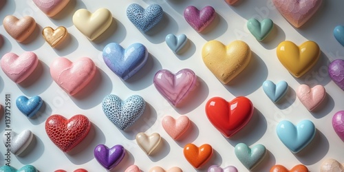 there are many hearts that are all different colors and sizes.