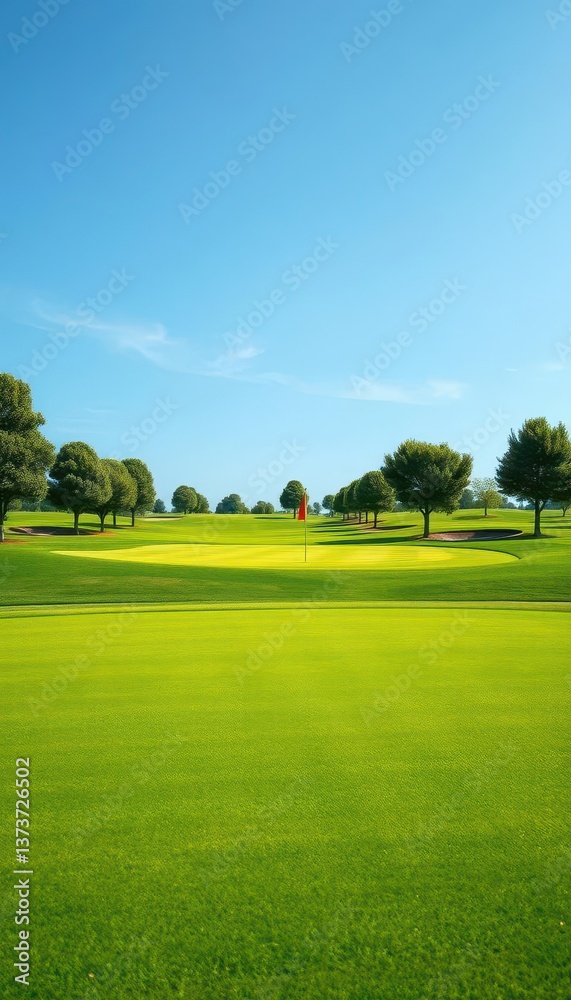 Perfectly manicured golf course putting green, lush grass, smooth surface, smooth, pristine Perfectly manicured golf course putting green, lush grass, smooth surface, smooth, pristine