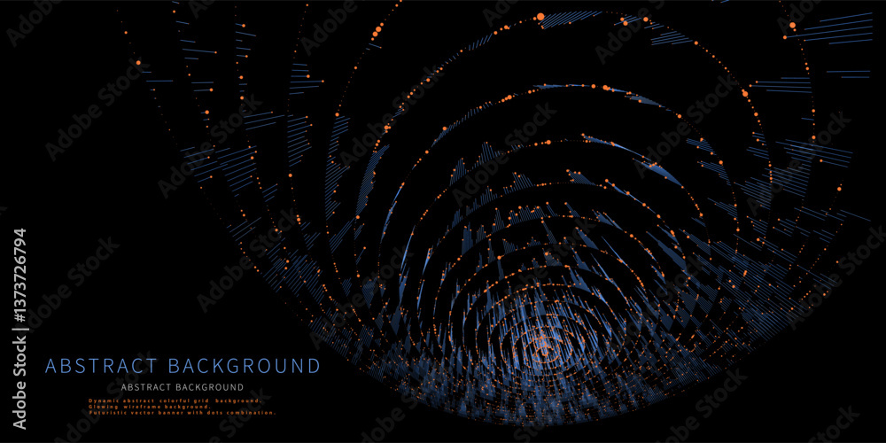 Abstract Big Data radial round graphs. Quantum concentric flows computing universe.  Futuristic round graph  with data dots in cyberspace of AI . Digital information motion presentation.
