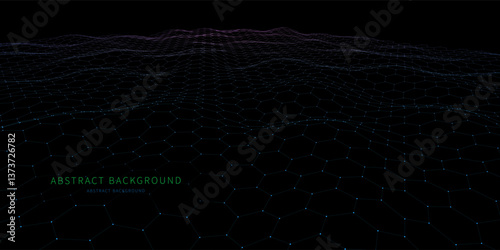 Abstract  background  hexagonal wire frame wavy surface. Technology concept virtual  data.  Banner for business, science and technology data analytics. Big Data.