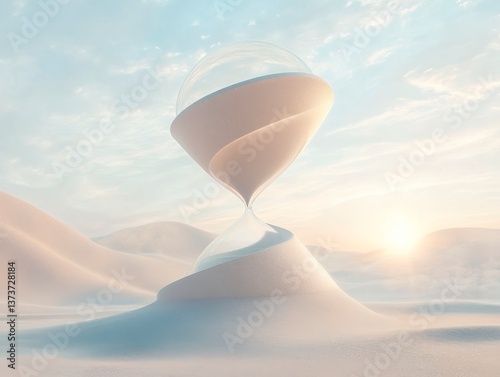 Surreal Hourglass in Desert at Sunrise

