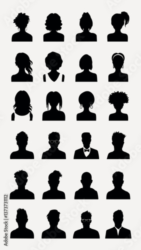Diverse silhouette profile collection isolated element vector