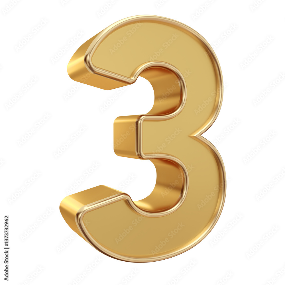 Blink blink of 3d golden number three Blink blink of 3d golden number three