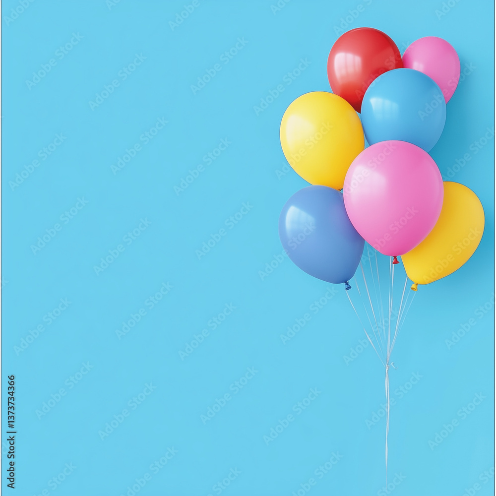 Cheerful Celebration Multicolored Balloons Rising Against Azure Blue Cheerful Celebration Multicolored Balloons Rising Against Azure Blue