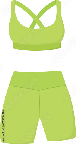 Women workout set with sport bra and high waist shorts. Bright sportwear isolated on white background