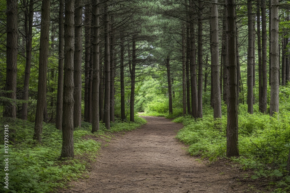Morton Arboretum Trail. Spruce and Forest Trees in a Green Nature Setting Morton Arboretum Trail. Spruce and Forest Trees in a Green Nature Setting