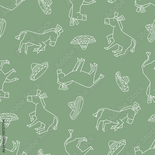 Outline Donkey Animal Sombrero Pattern Vector Illustration Seamless for Background Wallpaper Packaging