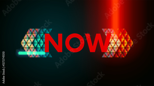 Tag or title Now in French quotes consists glass triangles on black background. Past future concept banner with quotes symbol. quote herringbone in retro futurism noir style. French quotation marks.