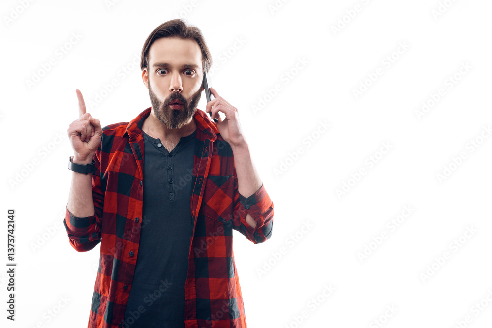 Bearded Man Have Idea While Talking on Phone Bearded Man Have Idea While Talking on Phone