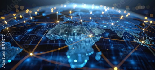 world economics, trade, and global geopolitics background. Chain reaction links of global world markets.