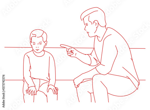 Angry mad father scolding lecturing sad preschool kid son