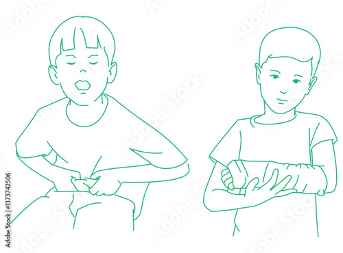 boy touching his belly from stomach, pain-symptom
