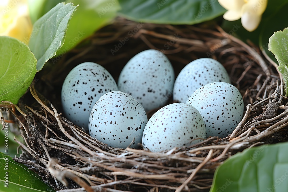 Spring Nest with Speckled Eggs Among Lush Greenery Perfect for Easter and Nature Themes Spring Nest with Speckled Eggs Among Lush Greenery Perfect for Easter and Nature Themes