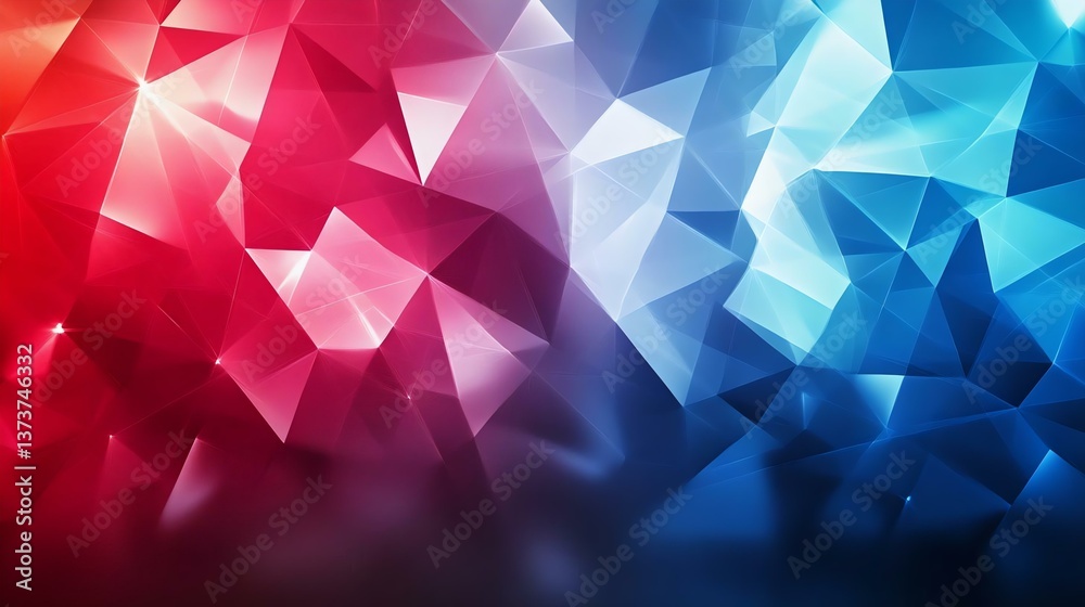 Naklejka premium Abstract geometric background featuring vibrant red and blue triangular patterns, perfect for digital designs and technology themes.