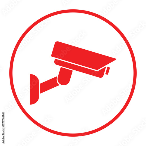 Security camera red icon, video surveillance, cctv sign. Surveillance camera,monitoring, safety home protection system. Fixed CCTV, Security Camera Icon Vector Template Illustration Design.