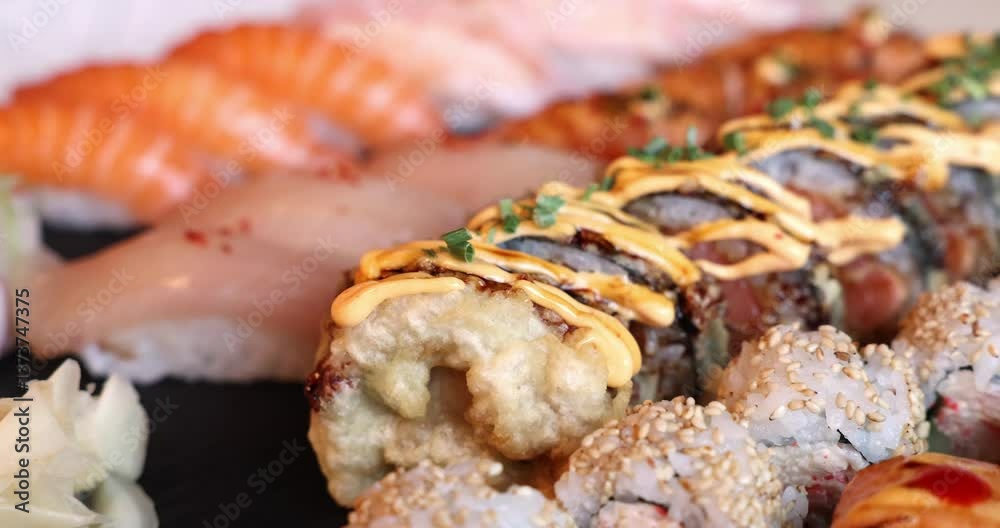 Explore Asian food with delicious sushi rolls and fresh seafood delights Explore Asian food with delicious sushi rolls and fresh seafood delights