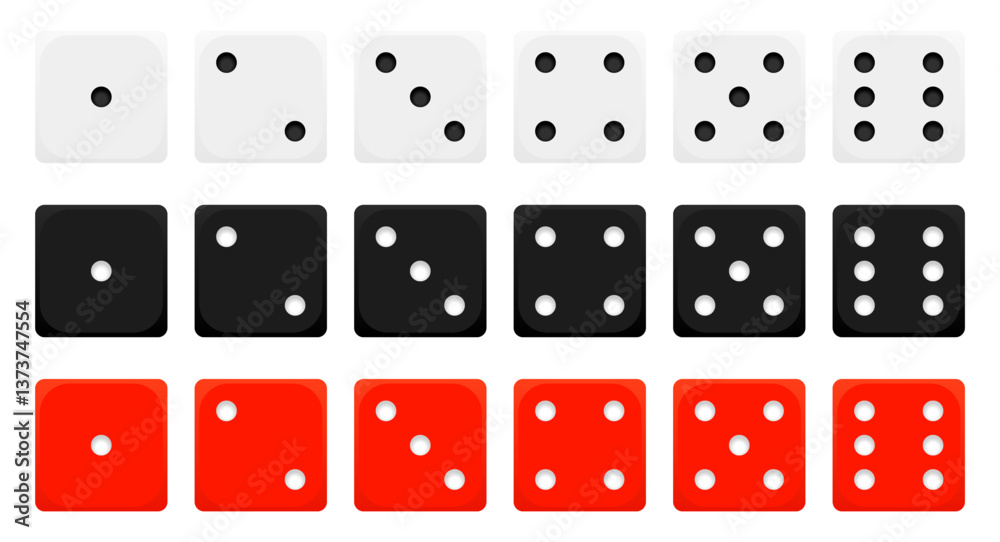 Set of dies. Dices on all dies. Vector Set of dies. Dices on all dies. Vector