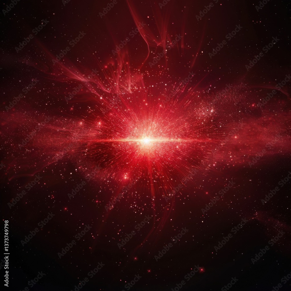 Fototapeta premium Cosmic Explosion in Red with Stars and Nebulae in the Background