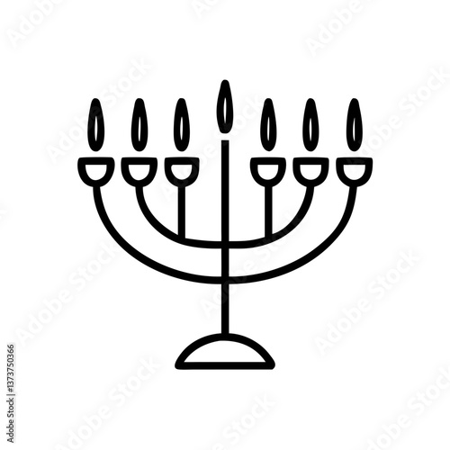 Simple Line Art of Menorah with Candles  