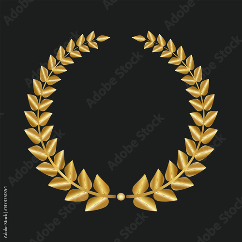 A round-shaped golden laurel wreath on a black background
