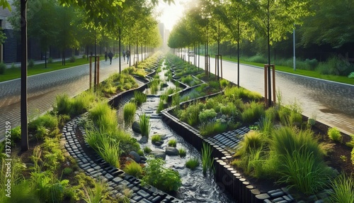 Bio Retention Swales for Stormwater Management Engineered channe photo