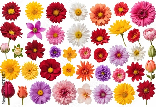 Colorful floral pattern with a variety of blooming flowers in a vibrant garden setting