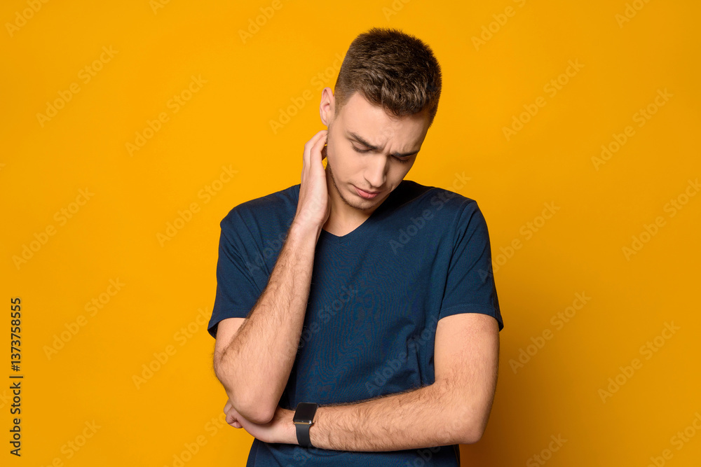 Young thoughtful guy doubts isolated Young thoughtful guy doubts isolated