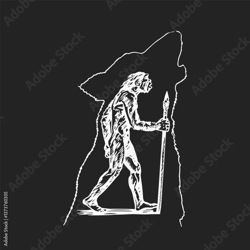 Bigfoot or Caveman Sketch Drawn Vector	