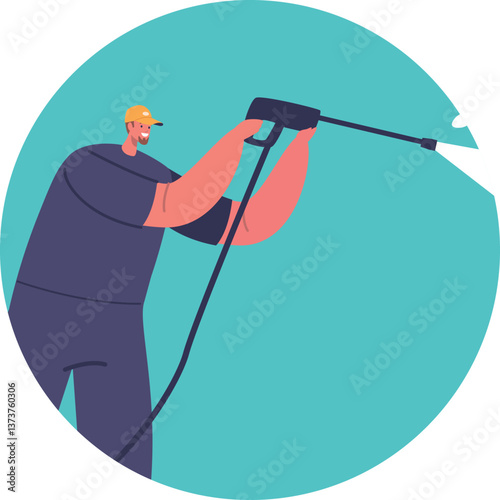 Man in uniform using spray-gun